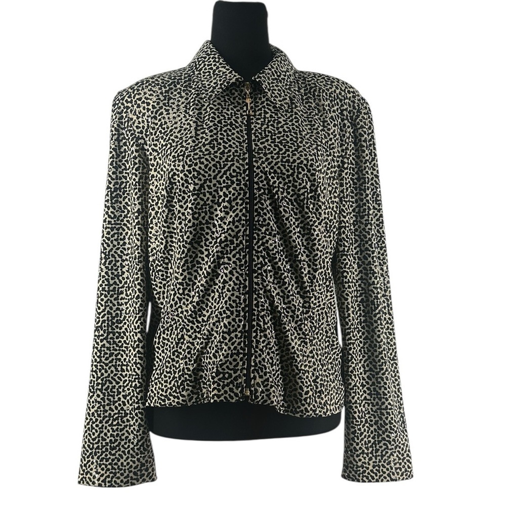 Joseph Ribkoff vintage blazer jacket animal print sheen shoulder pads sz 10